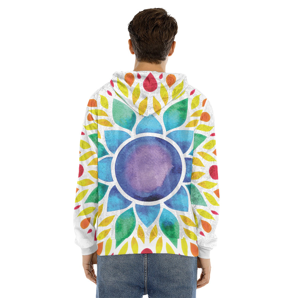 Reiki Chakra Flower Print Men's Velvet Pullover Hoodie