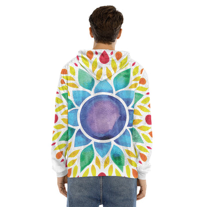 Reiki Chakra Flower Print Men's Velvet Pullover Hoodie