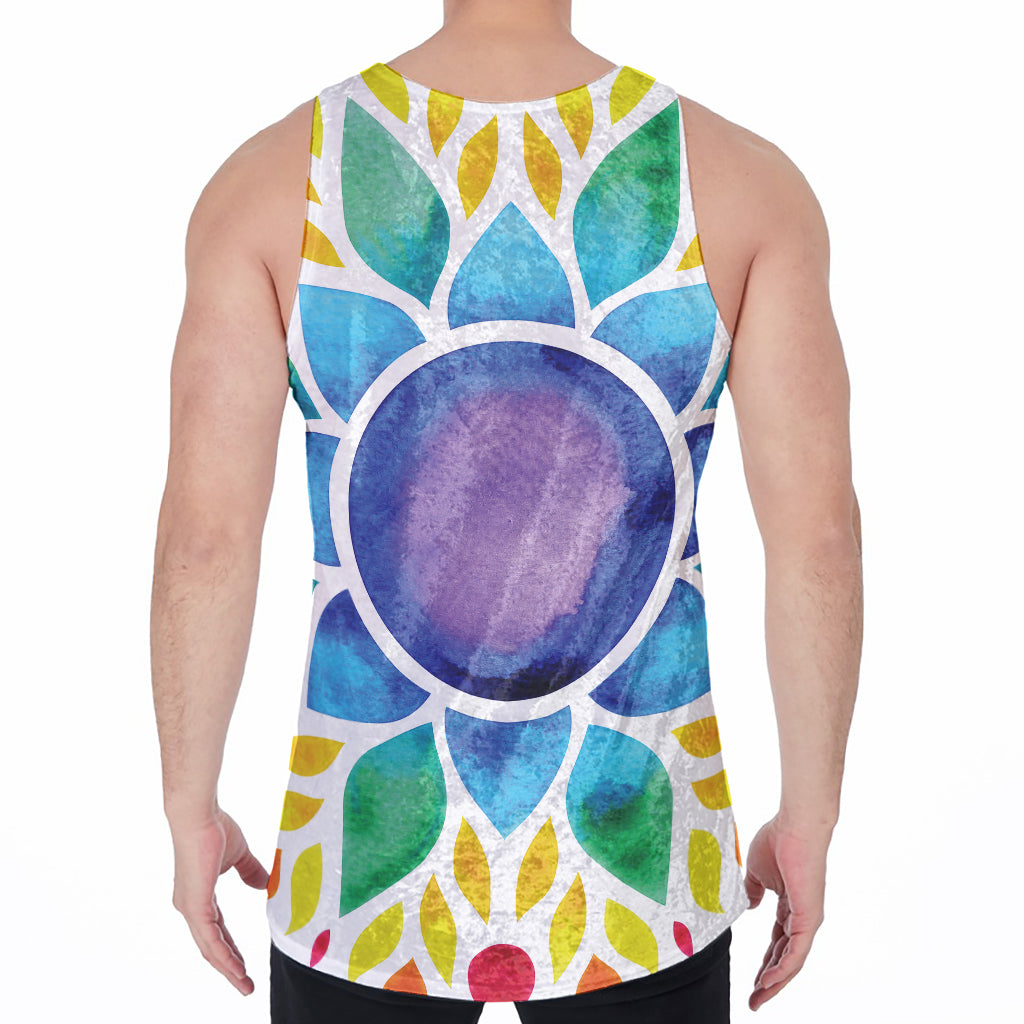 Reiki Chakra Flower Print Men's Velvet Tank Top