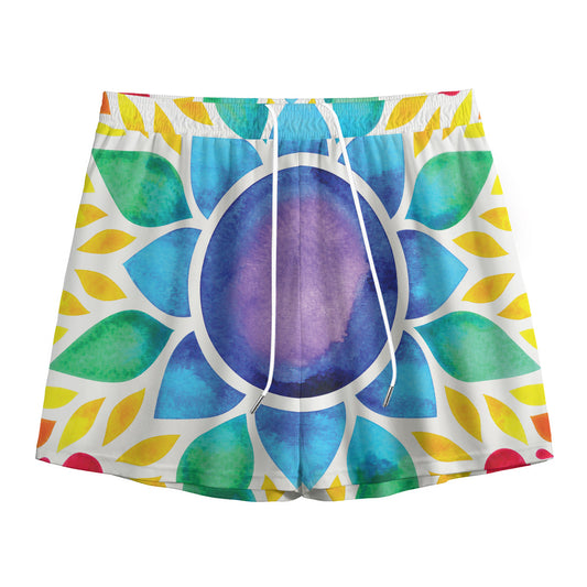 Reiki Chakra Flower Print Mesh Shorts
