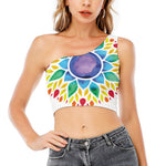 Reiki Chakra Flower Print One Shoulder Crop Top