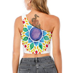 Reiki Chakra Flower Print One Shoulder Crop Top
