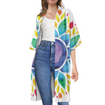 Reiki Chakra Flower Print Open Front Beach Cover Up