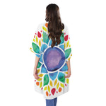 Reiki Chakra Flower Print Open Front Beach Cover Up