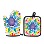 Reiki Chakra Flower Print Oven Mitt And Pot Holder Set