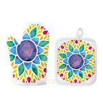 Reiki Chakra Flower Print Oven Mitt And Pot Holder Set