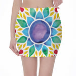 Reiki Chakra Flower Print Pencil Mini Skirt