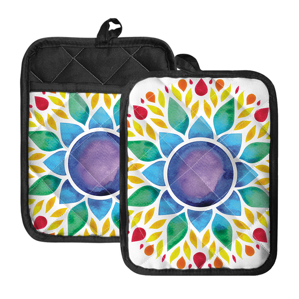 Reiki Chakra Flower Print Pot Holders With Pocket