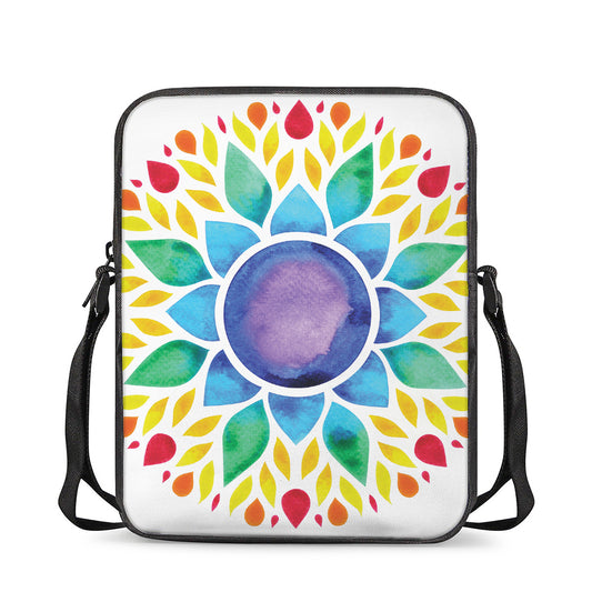 Reiki Chakra Flower Print Rectangular Crossbody Bag