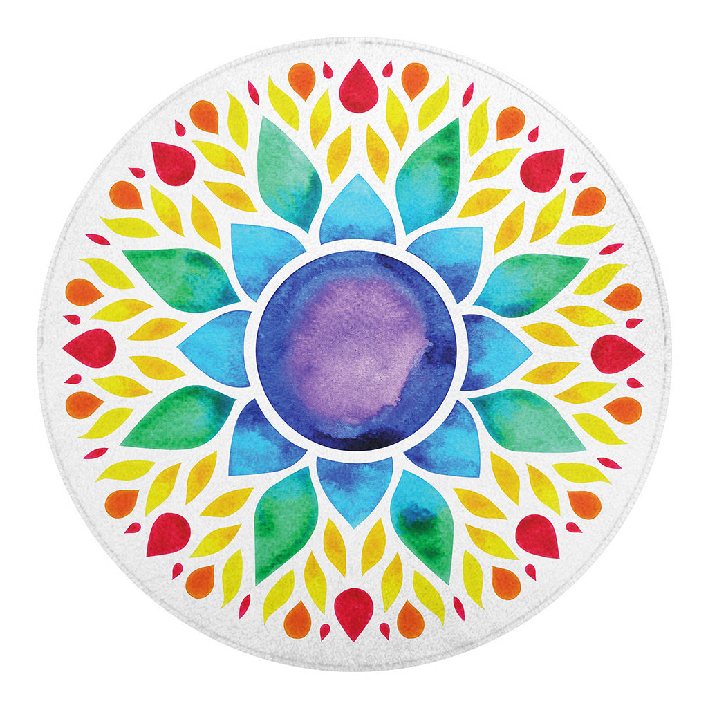 Reiki Chakra Flower Print Round Blanket