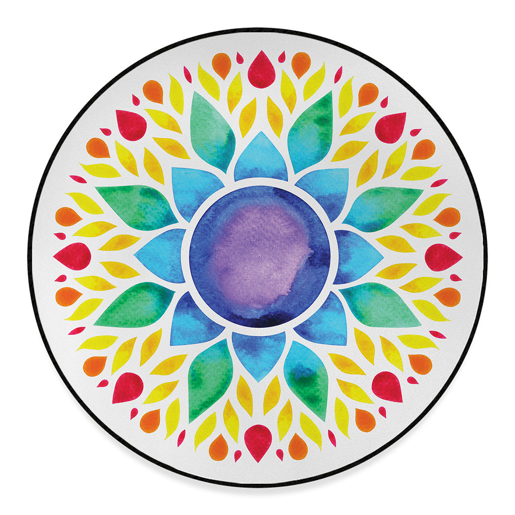 Reiki Chakra Flower Print Round Floor Mat