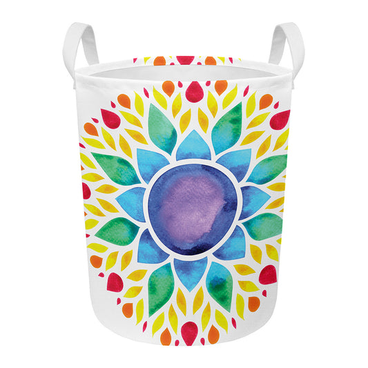 Reiki Chakra Flower Print Round Laundry Basket