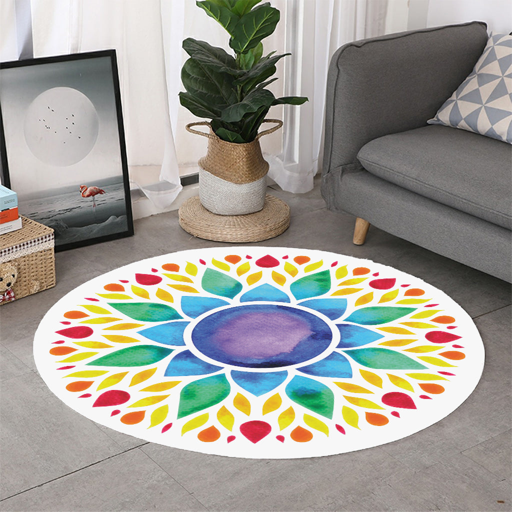 Reiki Chakra Flower Print Round Rug