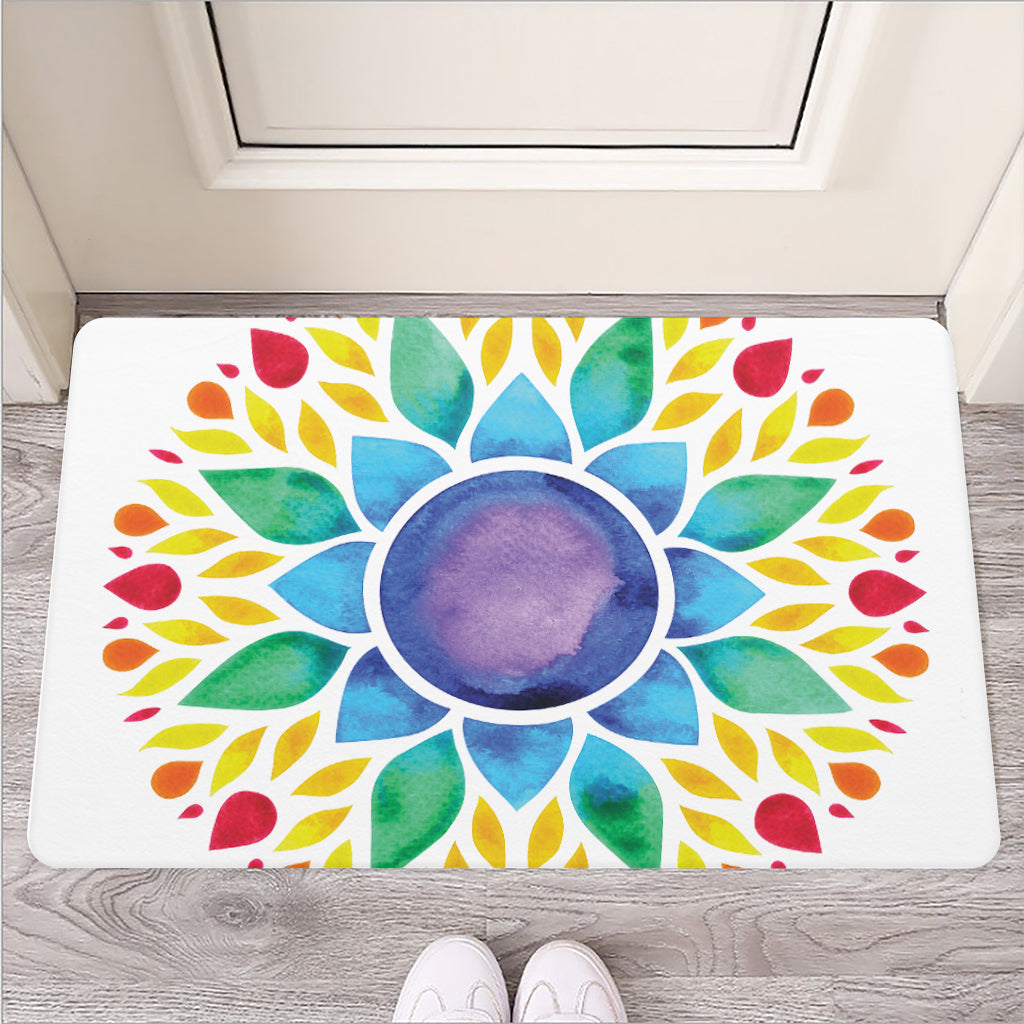 Reiki Chakra Flower Print Rubber Doormat