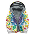 Reiki Chakra Flower Print Sherpa Lined Zip Up Hoodie