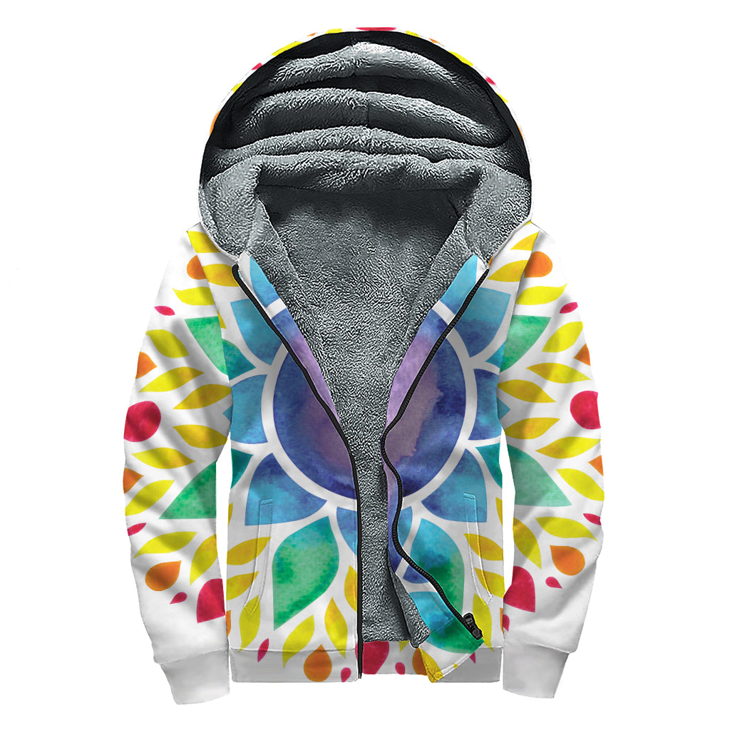 Reiki Chakra Flower Print Sherpa Lined Zip Up Hoodie