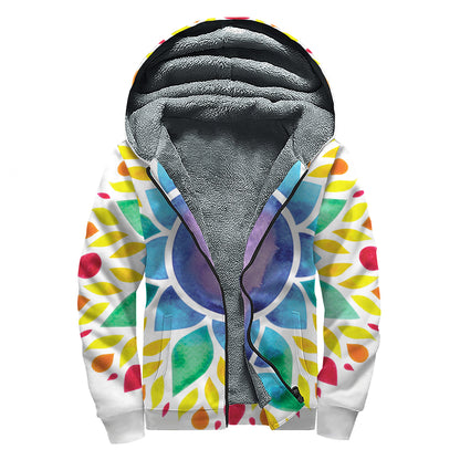 Reiki Chakra Flower Print Sherpa Lined Zip Up Hoodie