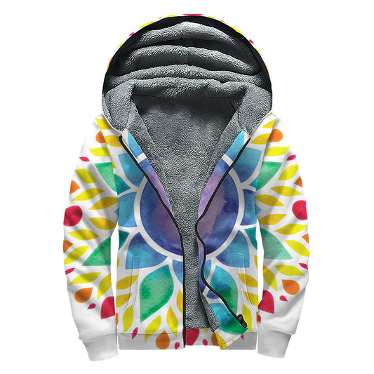 Reiki Chakra Flower Print Sherpa Lined Zip Up Hoodie
