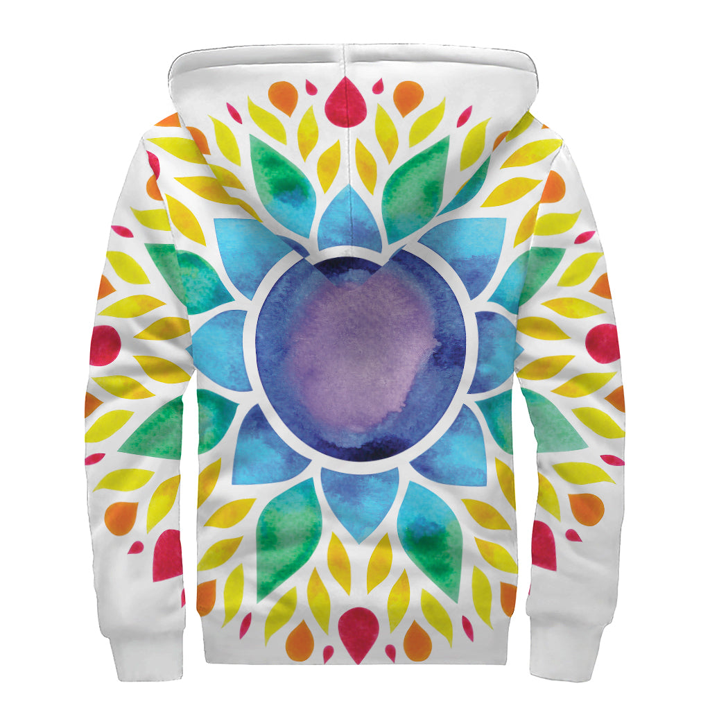 Reiki Chakra Flower Print Sherpa Lined Zip Up Hoodie