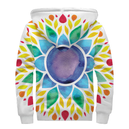 Reiki Chakra Flower Print Sherpa Lined Zip Up Hoodie