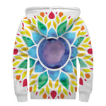 Reiki Chakra Flower Print Sherpa Lined Zip Up Hoodie