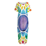 Reiki Chakra Flower Print Short Sleeve Long Nightdress