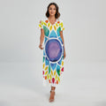 Reiki Chakra Flower Print Short Sleeve Maxi Dress