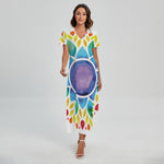Reiki Chakra Flower Print Short Sleeve Maxi Dress