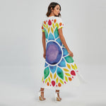 Reiki Chakra Flower Print Short Sleeve Maxi Dress