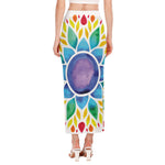 Reiki Chakra Flower Print Side Slit Maxi Skirt