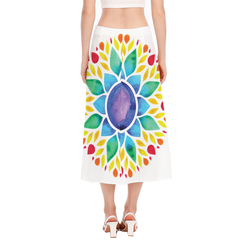Reiki Chakra Flower Print Side Slit Midi Skirt