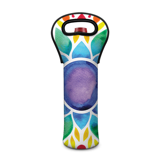 Reiki Chakra Flower Print Single Neoprene Wine Tote