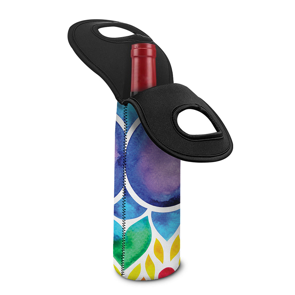 Reiki Chakra Flower Print Single Neoprene Wine Tote
