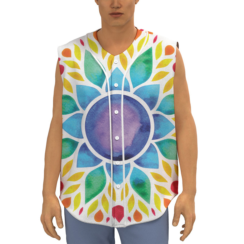 Reiki Chakra Flower Print Sleeveless Baseball Jersey