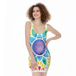 Reiki Chakra Flower Print Sleeveless Bodycon Dress