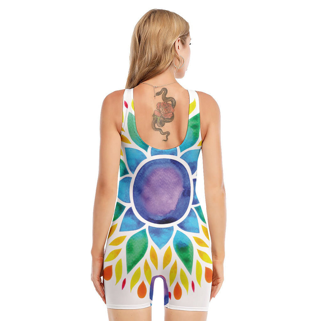 Reiki Chakra Flower Print Sleeveless One Piece Swimsuit