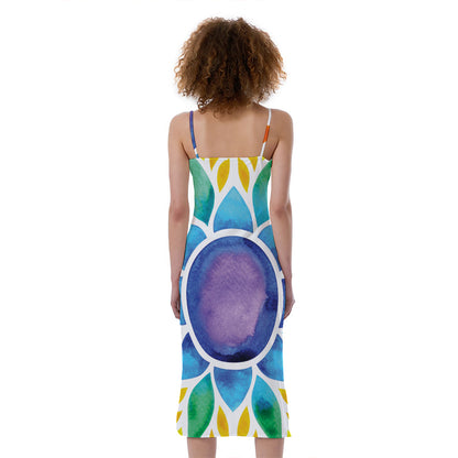 Reiki Chakra Flower Print Slim Fit Midi Cami Dress