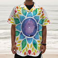 Reiki Chakra Flower Print Textured Short Sleeve Shirt