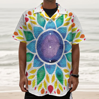 Reiki Chakra Flower Print Textured Short Sleeve Shirt