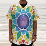Reiki Chakra Flower Print Textured Short Sleeve Shirt