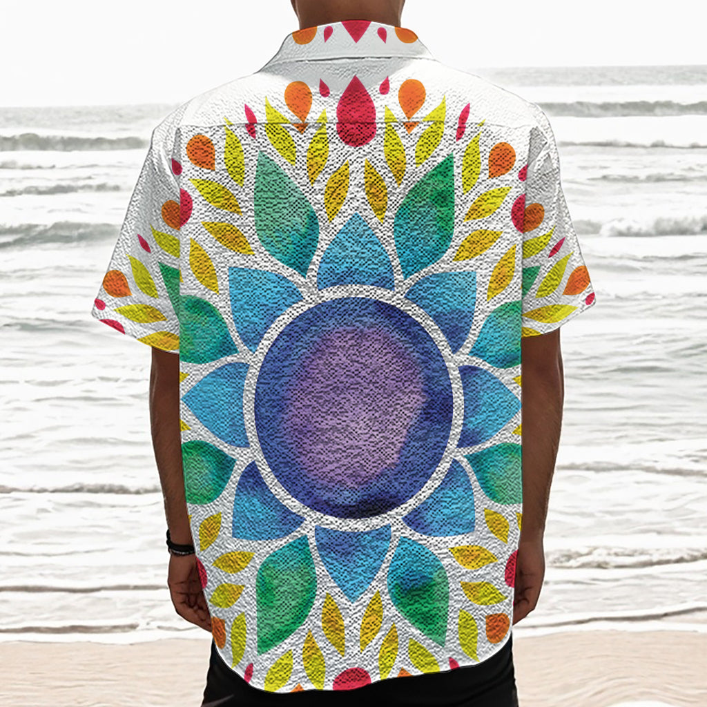 Reiki Chakra Flower Print Textured Short Sleeve Shirt