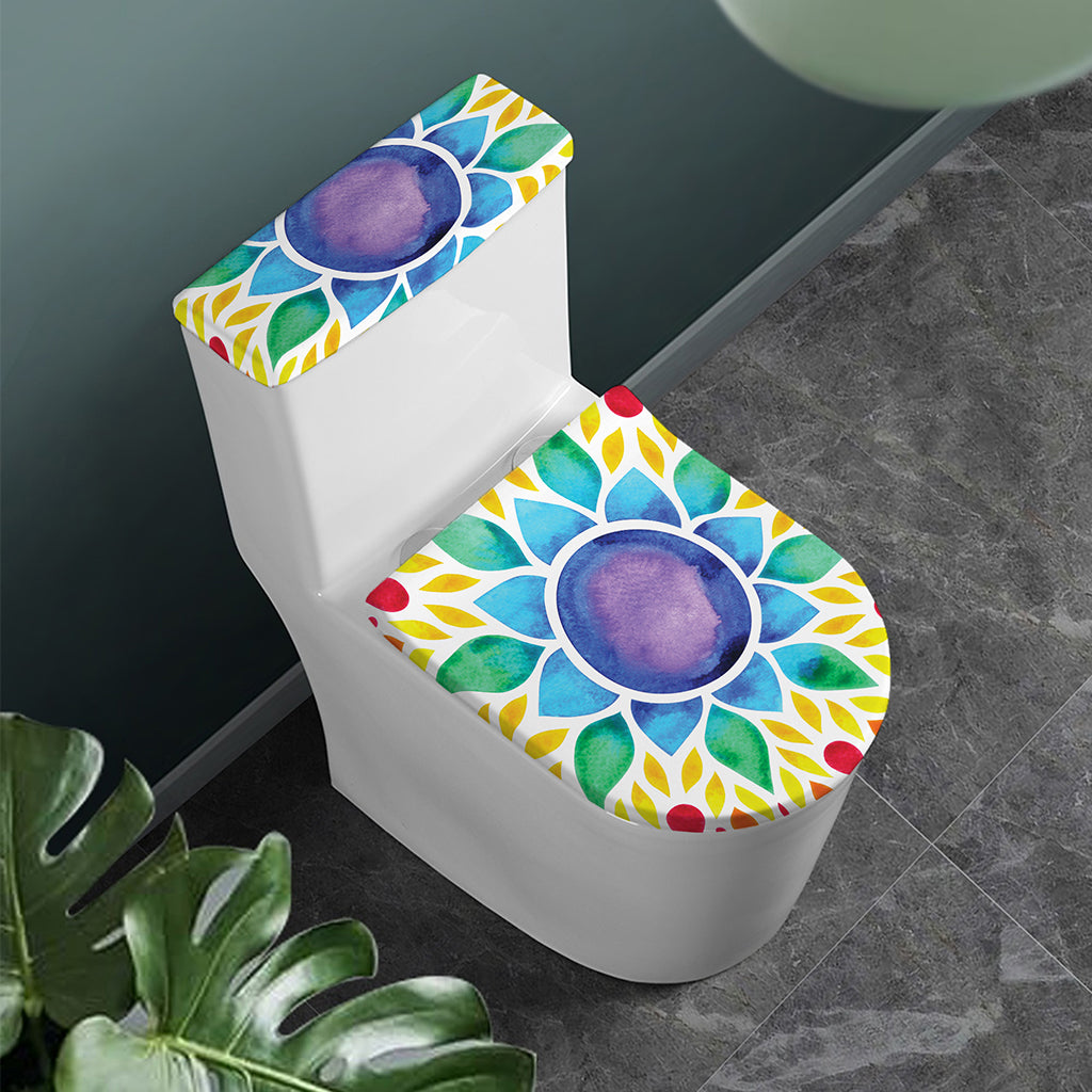 Reiki Chakra Flower Print Toilet Lid And Tank Cover Set