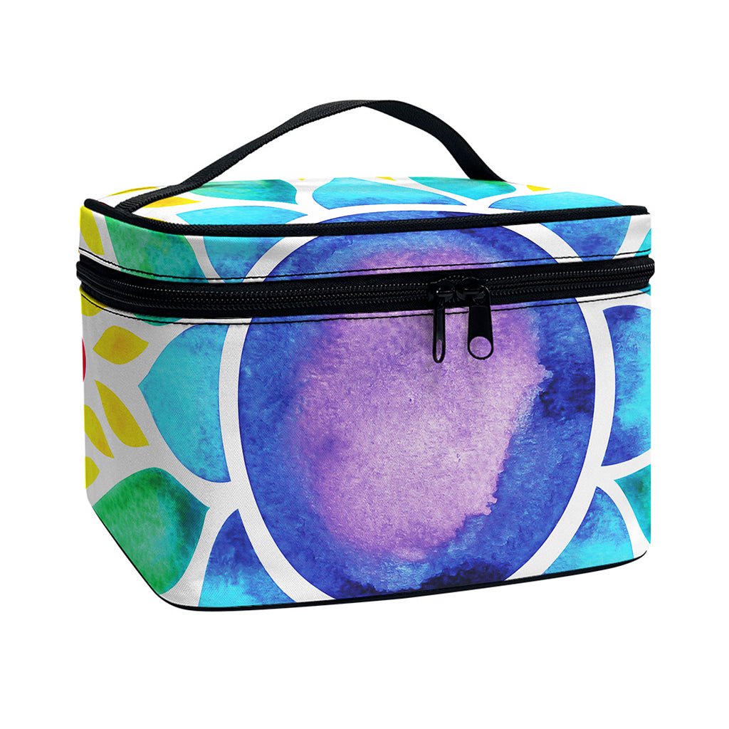 Reiki Chakra Flower Print Travel Makeup Bag