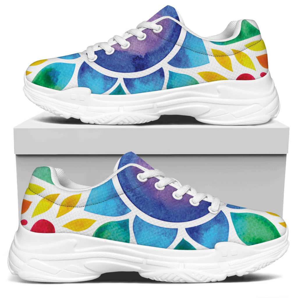 Reiki Chakra Flower Print White Chunky Shoes