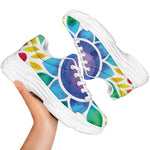 Reiki Chakra Flower Print White Chunky Shoes