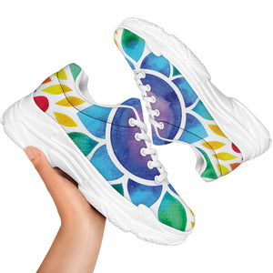 Reiki Chakra Flower Print White Chunky Shoes