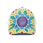 Reiki Chakra Flower Print White Mesh Trucker Cap