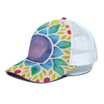 Reiki Chakra Flower Print White Mesh Trucker Cap