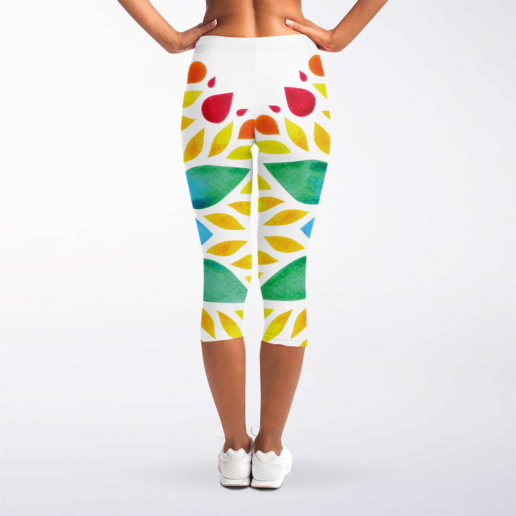 Reiki Chakra Flower Print Women's Capri Leggings