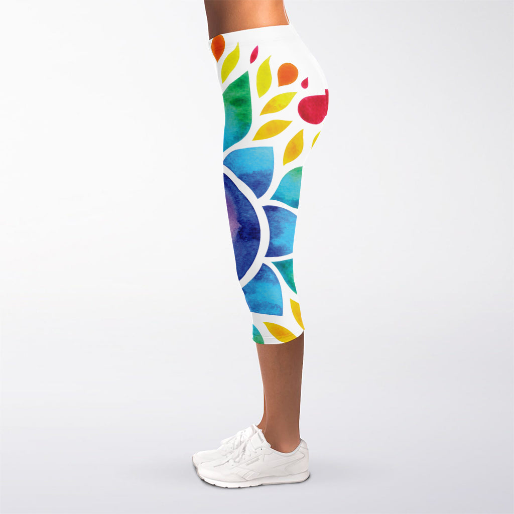 Reiki Chakra Flower Print Women's Capri Leggings